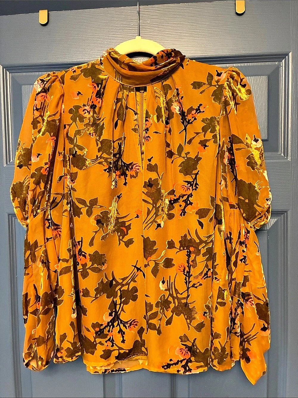 French Connection Burn-Out Velvet Blouse Perfect For Fall